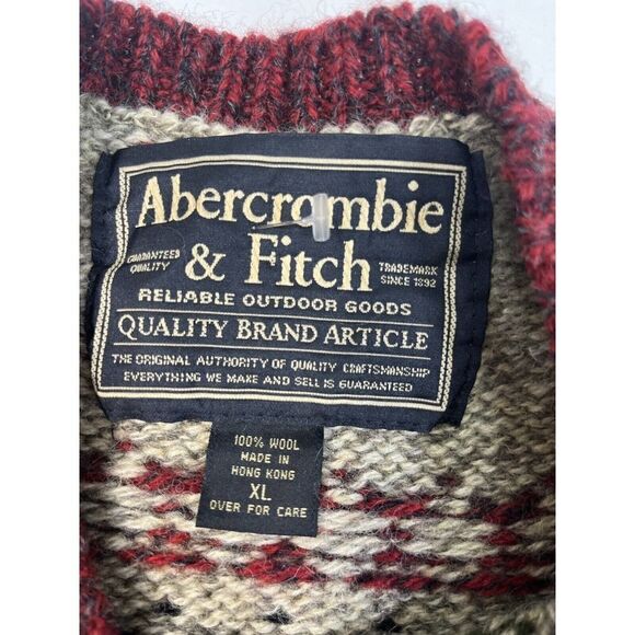 Vtg Abercrombie & Fitch Mens Nordic Fair Isle Sweater Size XL Chunky Knit Wool - Picture 4 of 14